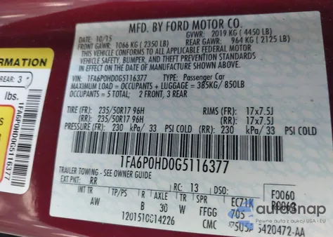 2016 Ford Fusion Se из США, поврежденный, VIN 1FA6P0HD0G5116377